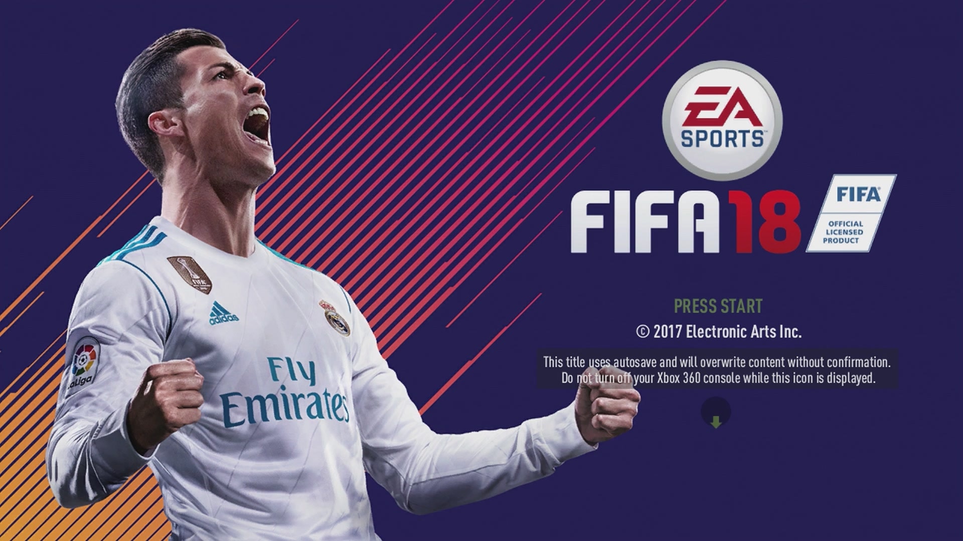 FIFA 18 title screen for Xbox 360